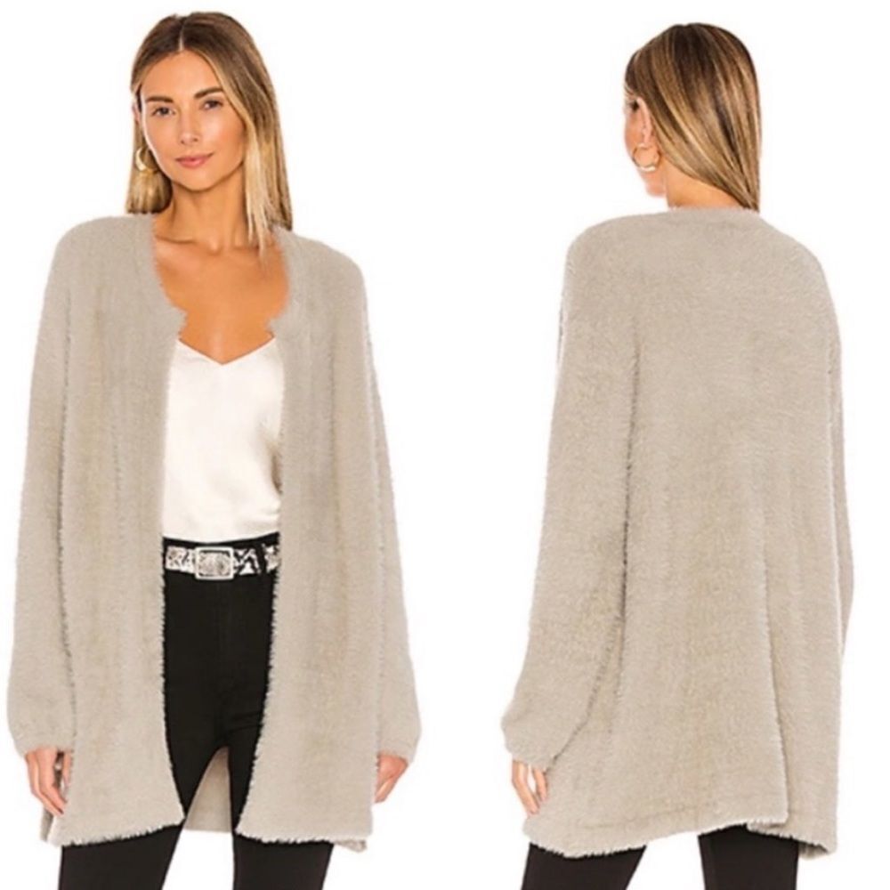 Lovers + friends gray kappa eyelash fuzzy open front cardigan